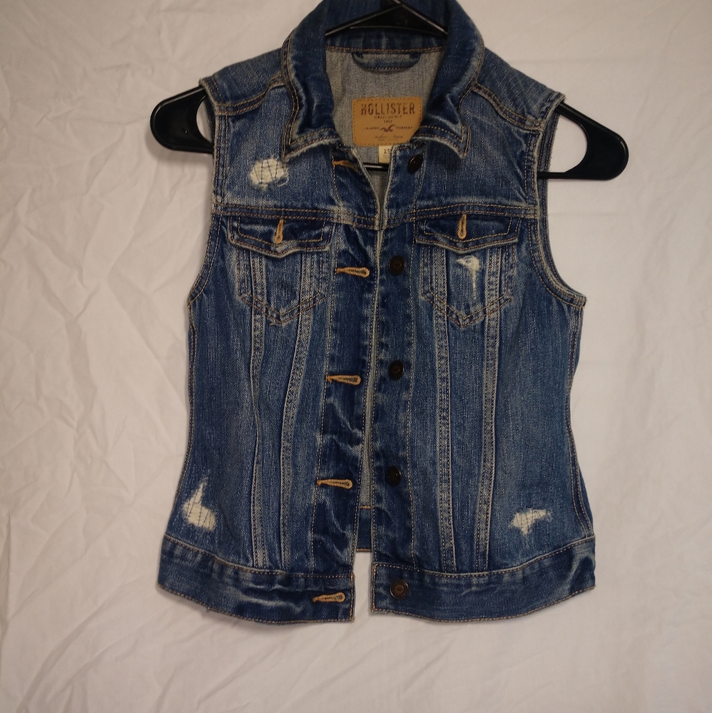 Denim vest distressed xs women